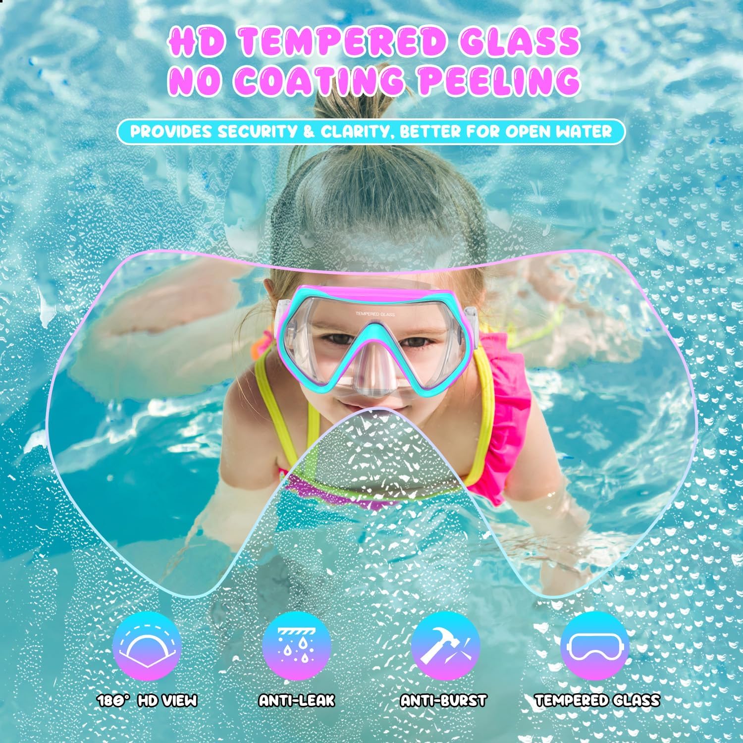 Snorkeling Gear for Kids, Kid Mask Fins Dry Top Snorkel Set, Youth Boys Girls Junior Age 6-14 Swimming Diving Swim