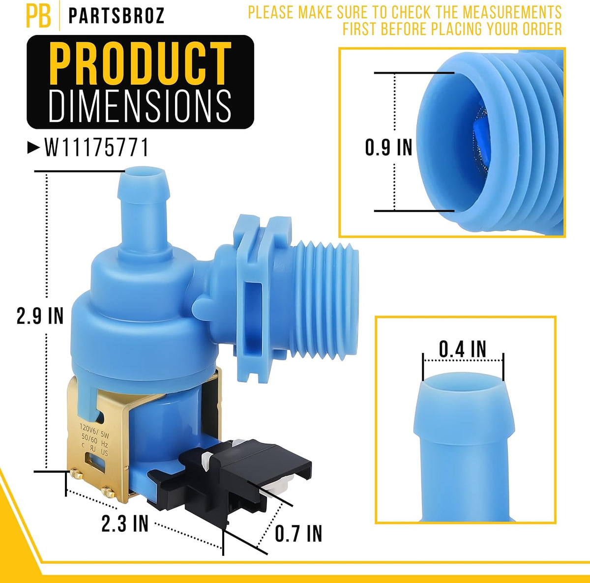 Dishwasher Water Inlet Valve for Whirlpool WDT720PADM1