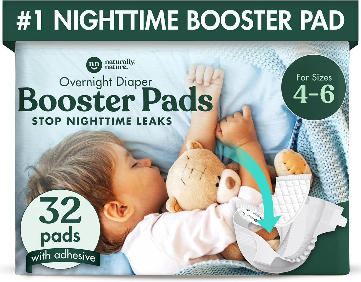 Overnight Diaper Booster Pads, Stops Overnight Leaking, Diaper Liners for Toddler, Nighttime Diapers Size 5, Adhesive