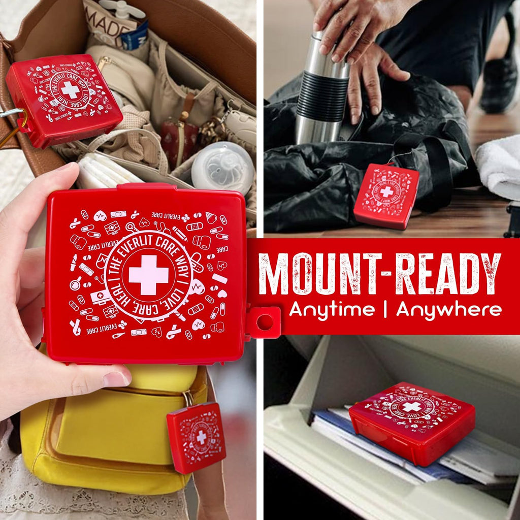 EVERLIT Pocket-Aid Mini First Aid Kit | Compact, Portable Hard-Shell Cases of 50 Items | Cuts, Scrapes, Wound Care