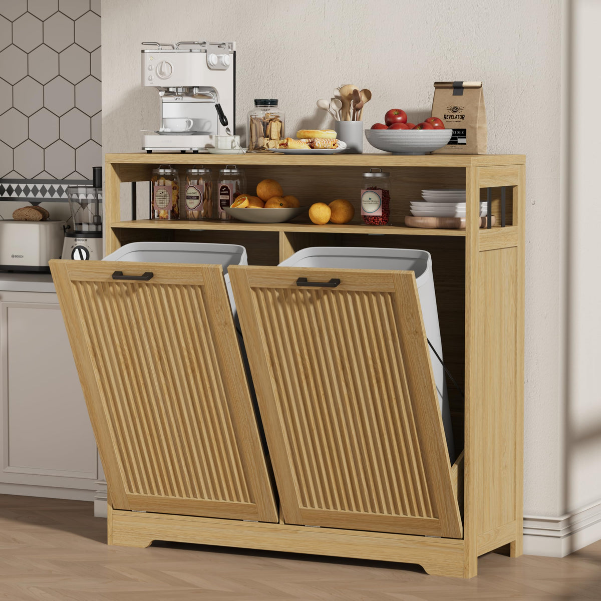 2 x 13 Gallons Double Tilt Out Trash Can Cabinet, Trash Cabinet