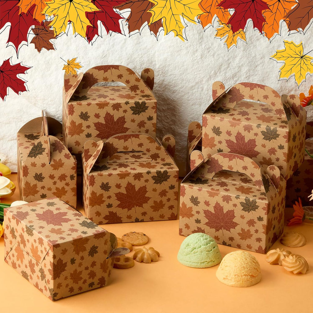 48 Pcs Fall Maple Leaves Gift Boxes with Handle 5.9 x 3.5 x 3.5 Inch