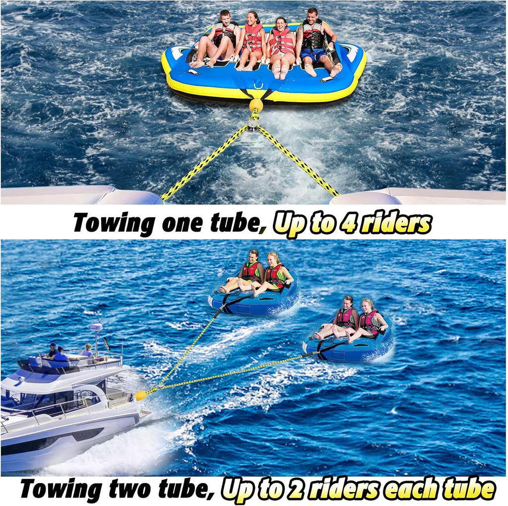 Boat Tow Harness for Tubing, Heavy-Duty 13ft Self Centering Tow Rope Up to 4 Riders with Float Ball, Stainless Steel