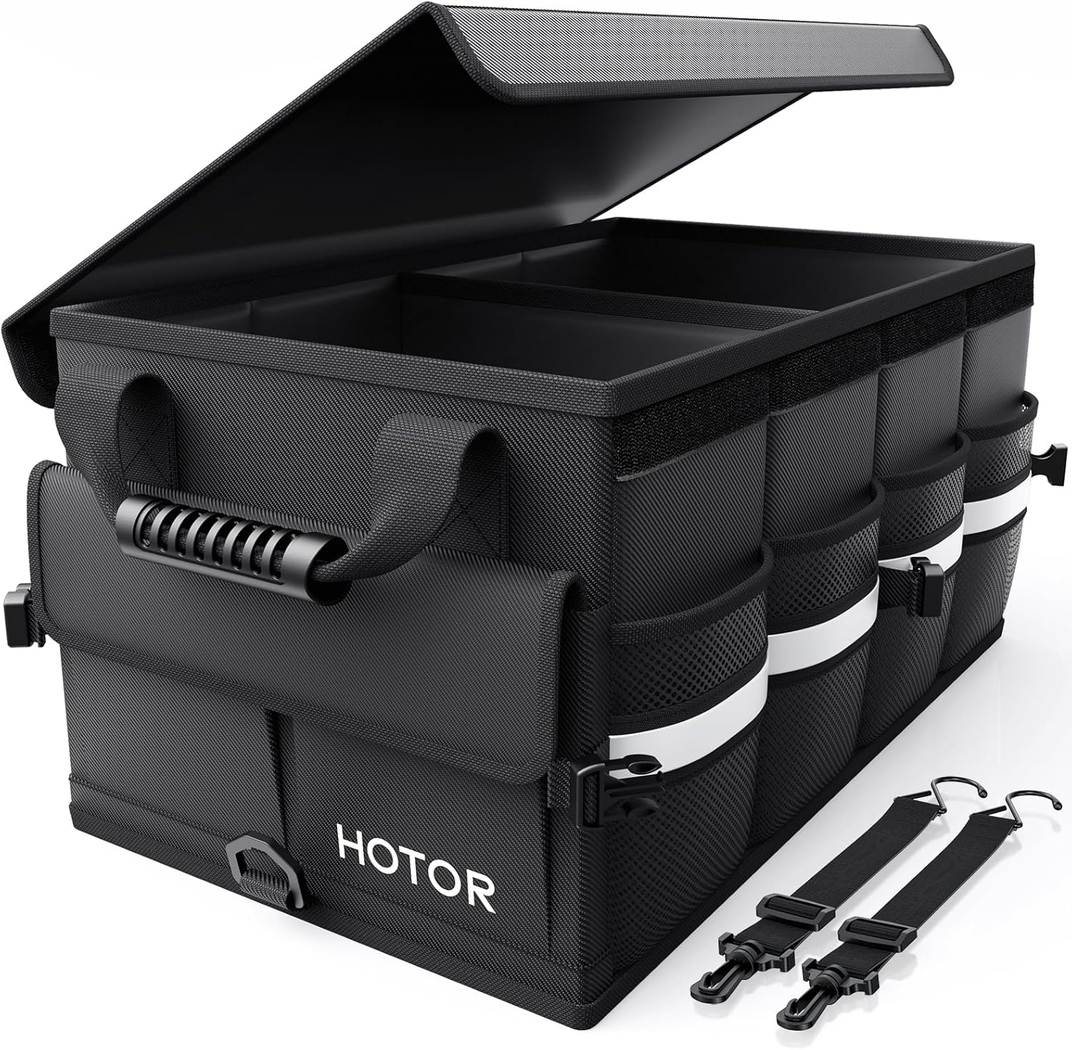 Car Trunk Organizer - Foldable Trunk Organizer for SUV, Car Storage with Reflective Strips & Securing Cover, Large
