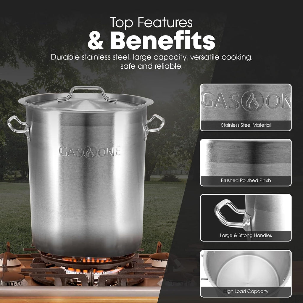 GasOne Stainless Steel Stockpot – 20qt Stock Pot with Lid and Capsule Tri-Ply Bottom – Heavy-Duty Cooking Pot for