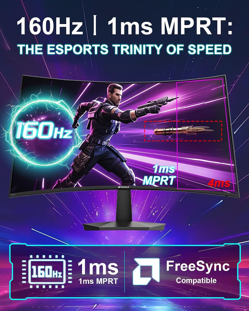 27 Inch Curved 160Hz Gaming Monitor 144Hz FHD 1080P Computer Monitor | 27” 1500R Curved PC Monitor, FPS/RTS, MPRT