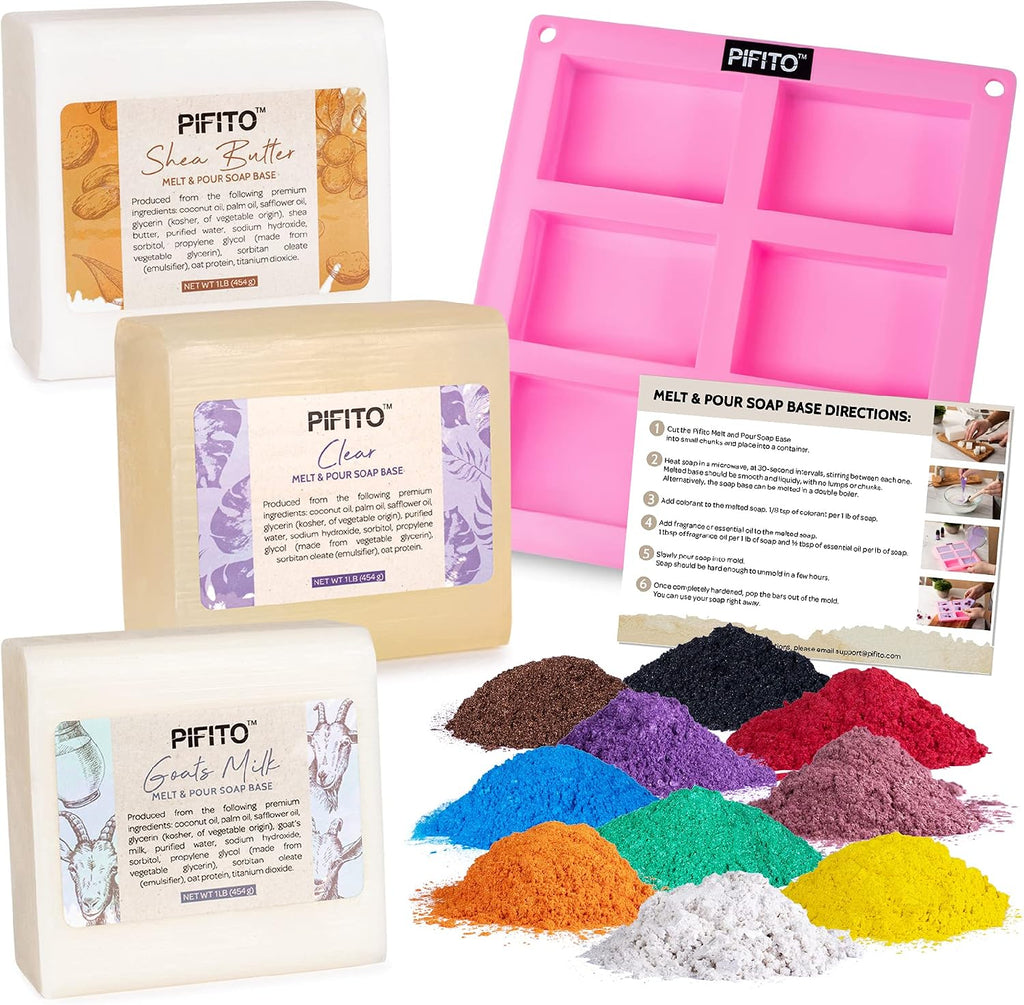 Soap Making Kit │ DIY Soap Making Supplies - 3 lbs Melt and Pour Soap Base (Goats Milk, Shea Butter, Clear), 10-Pack