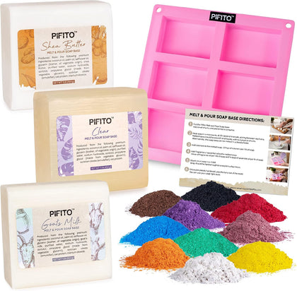 Soap Making Kit │ DIY Soap Making Supplies - 3 lbs Melt and Pour Soap Base (Goats Milk, Shea Butter, Clear), 10-Pack