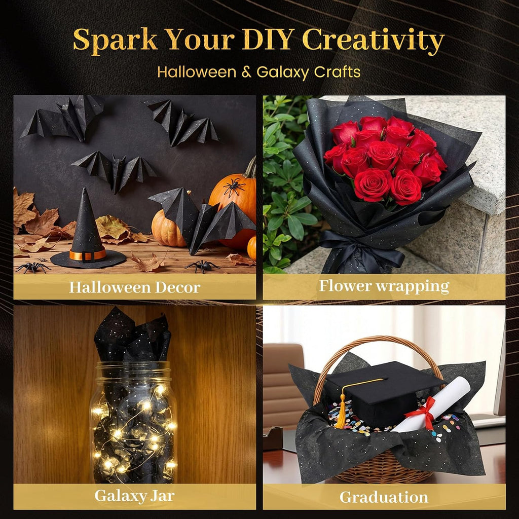 120 Sheets Black Glitter Tissue Paper, 20 X 14 inch