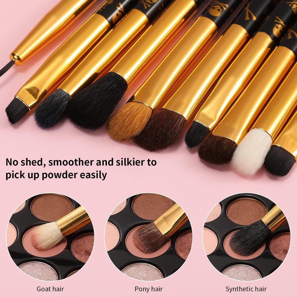 Eye Makeup Brushes 10Pcs Skull Printed Eyeshadow Makeup Brush Set Blending Concealer Eyebrow Eye Liners Premium