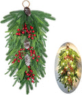 2025 Upgraded 26inch Christmas Swag with Lights Lush Norfolk Pine Teardrop Swags Christmas Wreaths with Lights