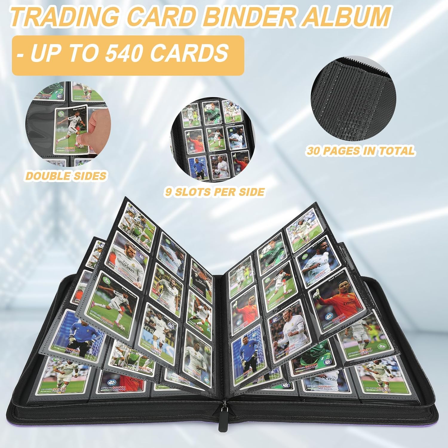 Trading Card Binder, Card Collection Binder Album Folder with 540 Side Loading Pockets, 9 Pocket Trading Card Album