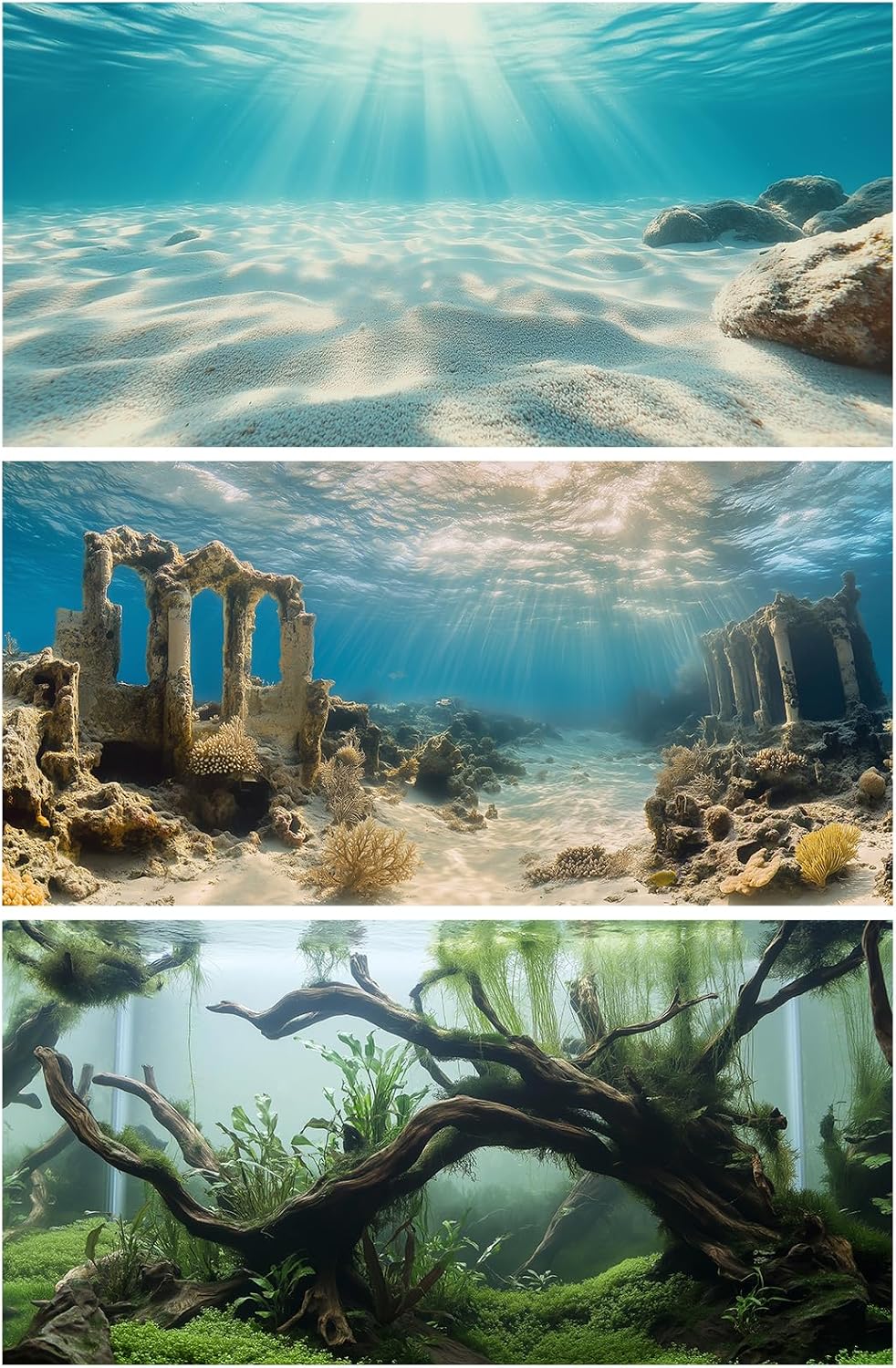 3 PCS Aquarium Background, 30x18 inch Polyester Fish Tank Background