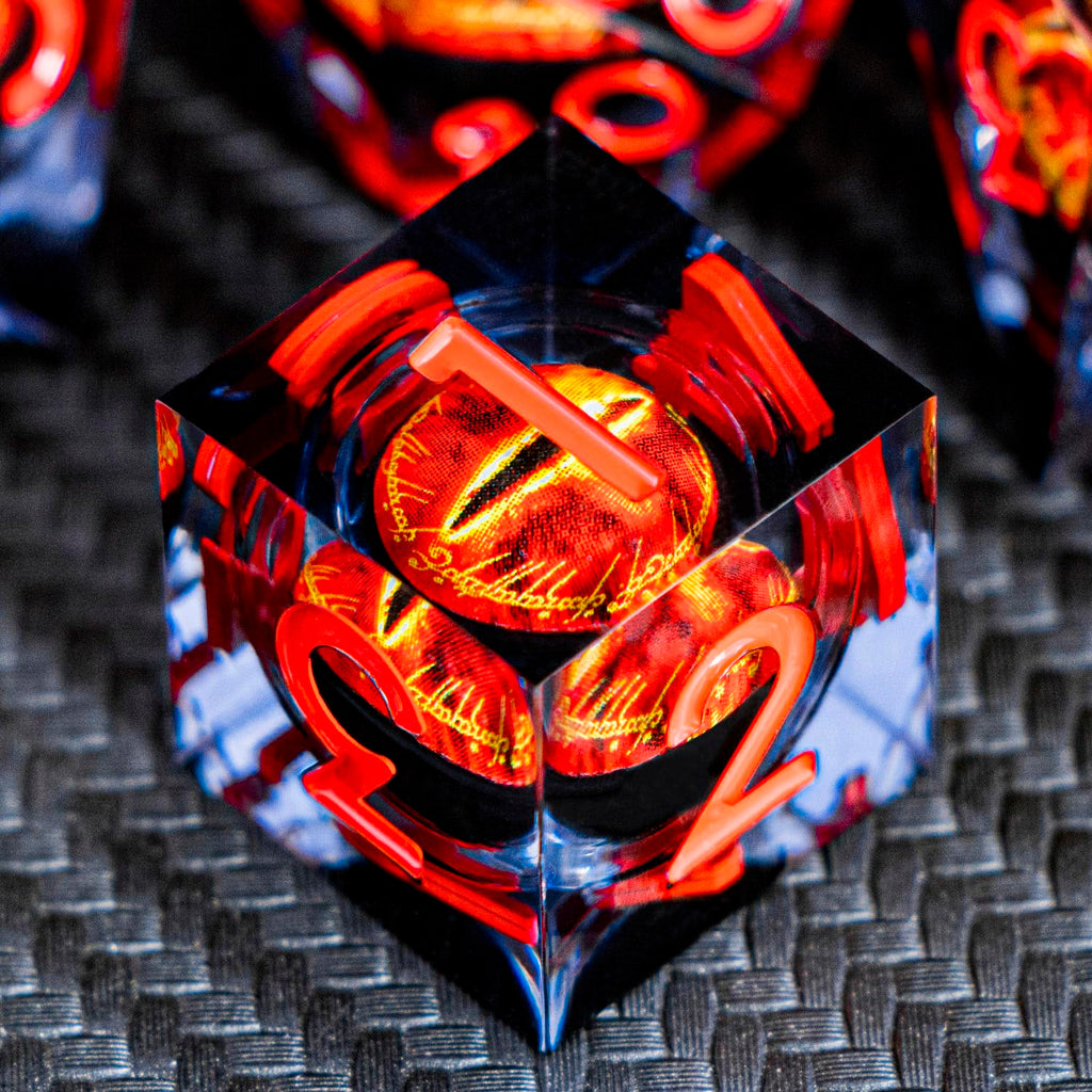 RPG Resin Dice Gazes Eye Dice Liquid Core Flaming RPG Sharp Edged Dice Set with Gift Box, Polyhedral RPG Dice Set