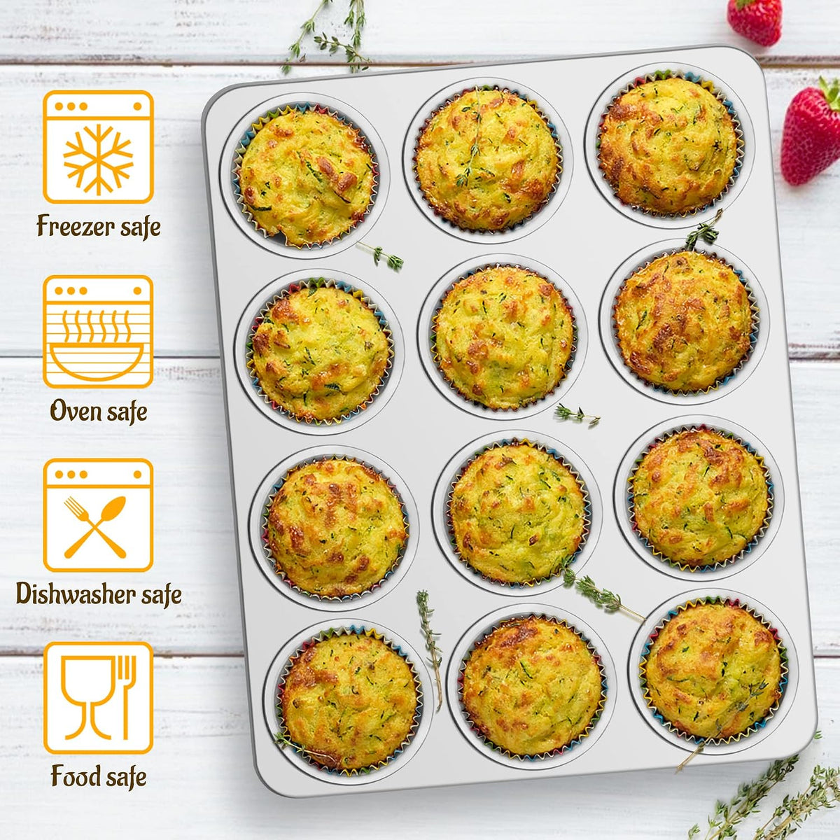 Muffin Pan 12-Cup, 2-Pack Stainless Steel Cupcake Pan for Oven