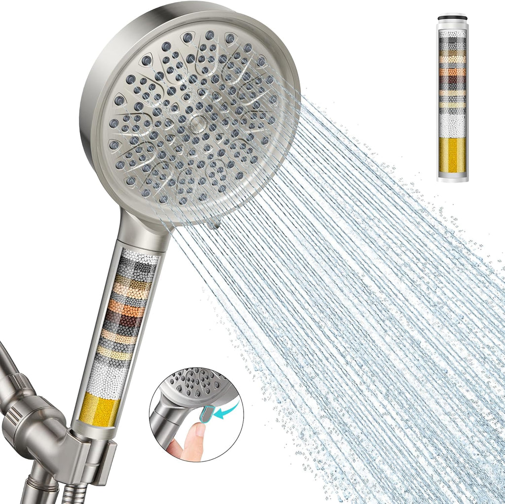 Filtered Shower Head with Handheld, Water Softener for Hard Water | High Pressure 6 Spray Mode Shower Head with