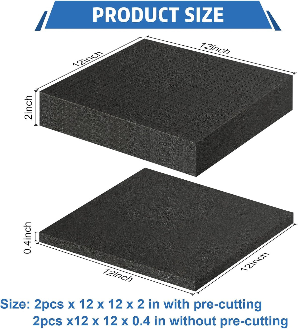 Pick and Pluck Foam Inserts, 4 Pcs 12 x 12 In, 2 Thick Polyurethane Foam