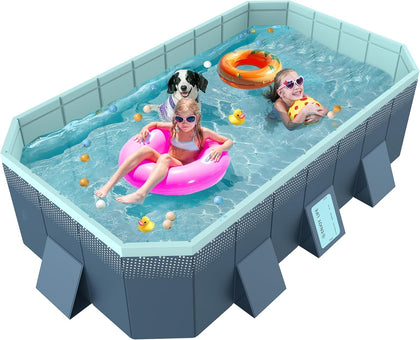 Foldable Non-Inflatable Above Ground Framed Swimming Pool for Backyard, Family Pool (113" x 66" x 20")