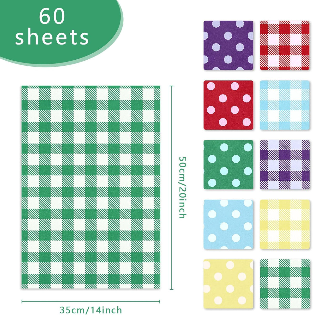 60 Sheets Pastel Tissue Paper with Dots & Buffalo Plaid, 14x20 in