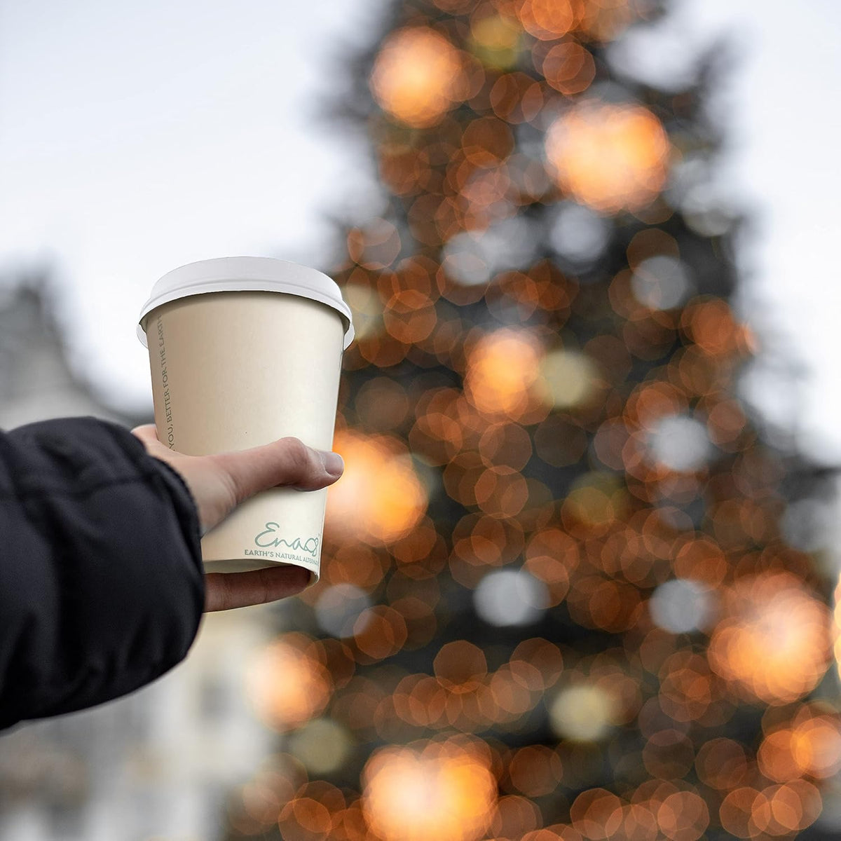 100% Compostable Disposable Coffee Cups with Lids 12oz 80 Set Paper Cups Made from Unbleached Bamboo Fiber