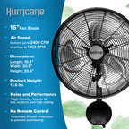 Pro High Velocity Oscillating Wall Fan, 3 Speeds, Black, 16in