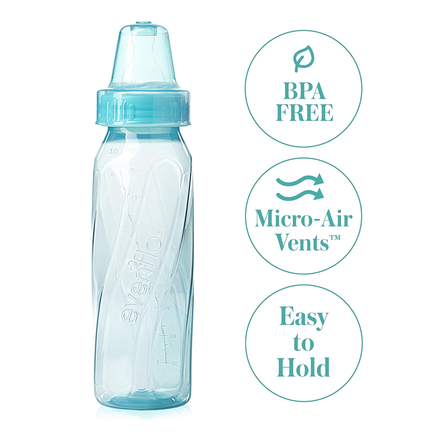 Feeding Classic Tinted Plastic Standard Neck Bottles for Baby, Infant and Newborn, Pink/Lavender/Teal, 8 Oz, 12 Bottles