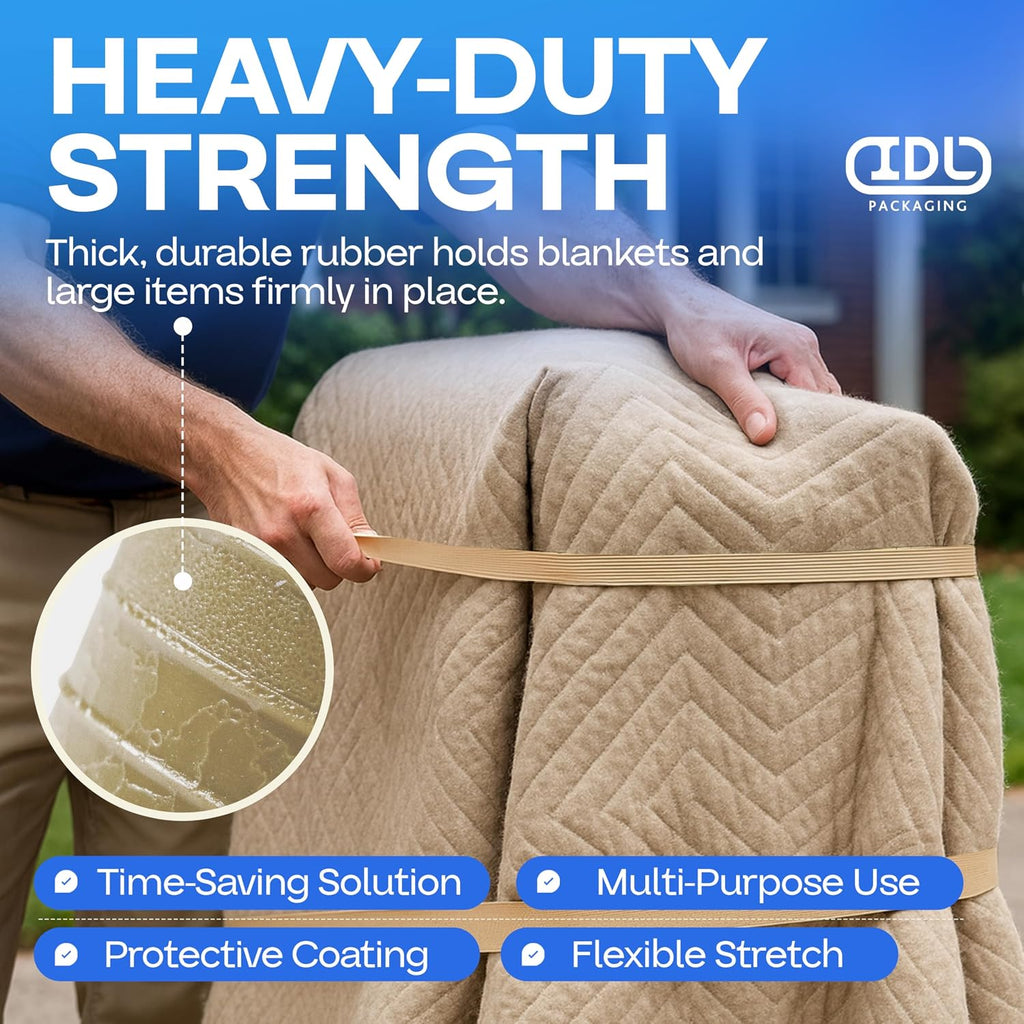 Beige Moving Bands 25", Pack of 4 - USA-Made Mover Rubber Straps for Furniture, Boxes & Moving Blankets - Strong