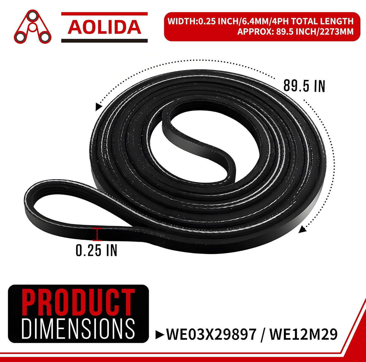 GE WE12M29 WE03X29897 (89.5 Inches) Dryer Drum Drive Belt Replacement for WE12M22, 137292700, WE120122, WE12M0022, AP4565702, PS3408299, 134163500 Compatible with Whirlpool, Kenmore, GE/Hotpoint