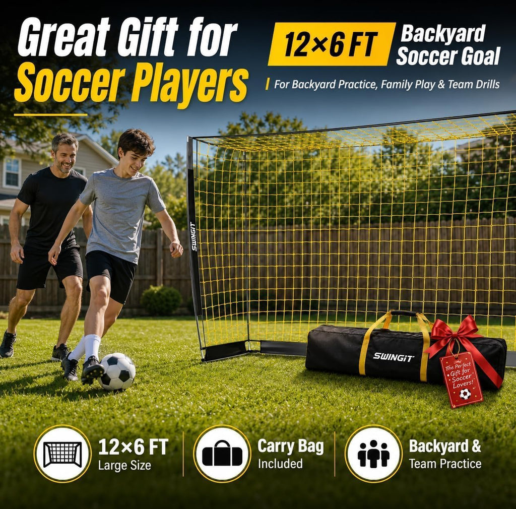 12X6 FT Soccer Goal for Backyard Portable Net Collapsible Metal Base, Quick Set Up Soccer Net for Indoor Outdoor