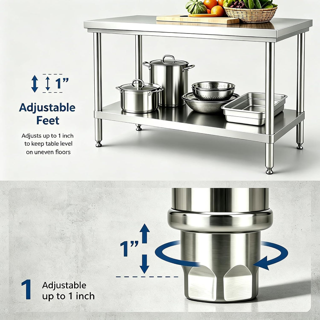 20x31.5 Stainless Steel Work Table,900-lb Capacity,Height Adjustable