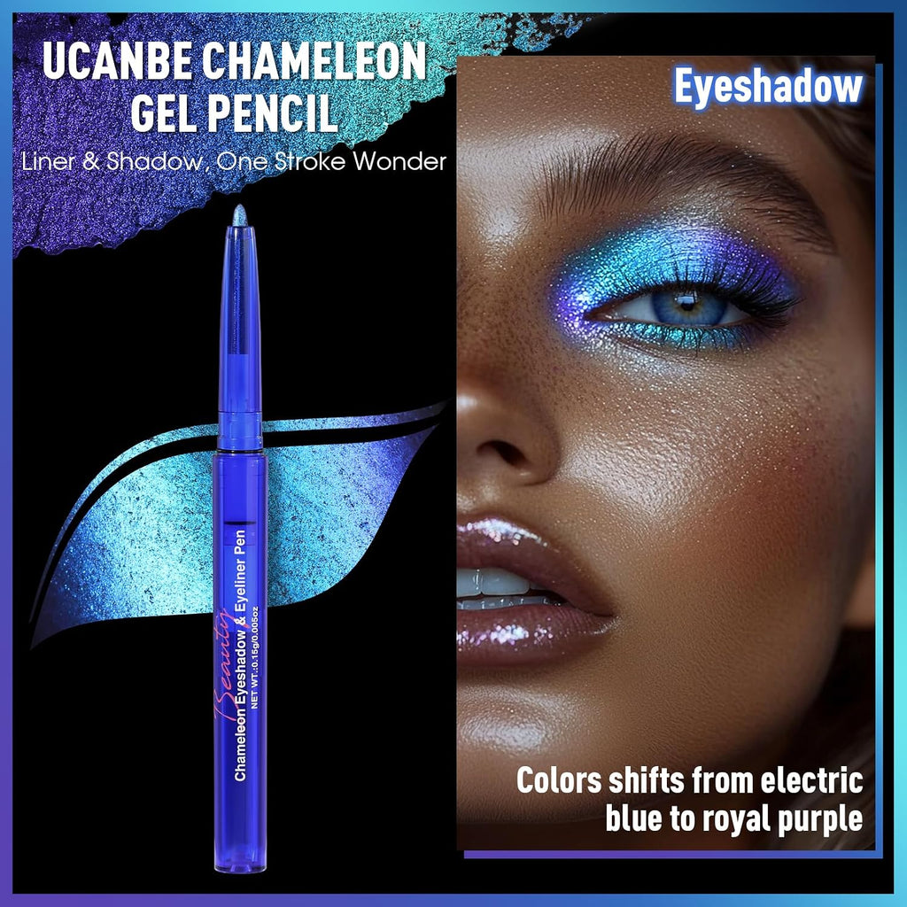 Chameleon Eyeshadow & Eyeliner Gel Pencil - Multichrome Shifting Colors Metallic Glitter Eye Makeup,Waterproof