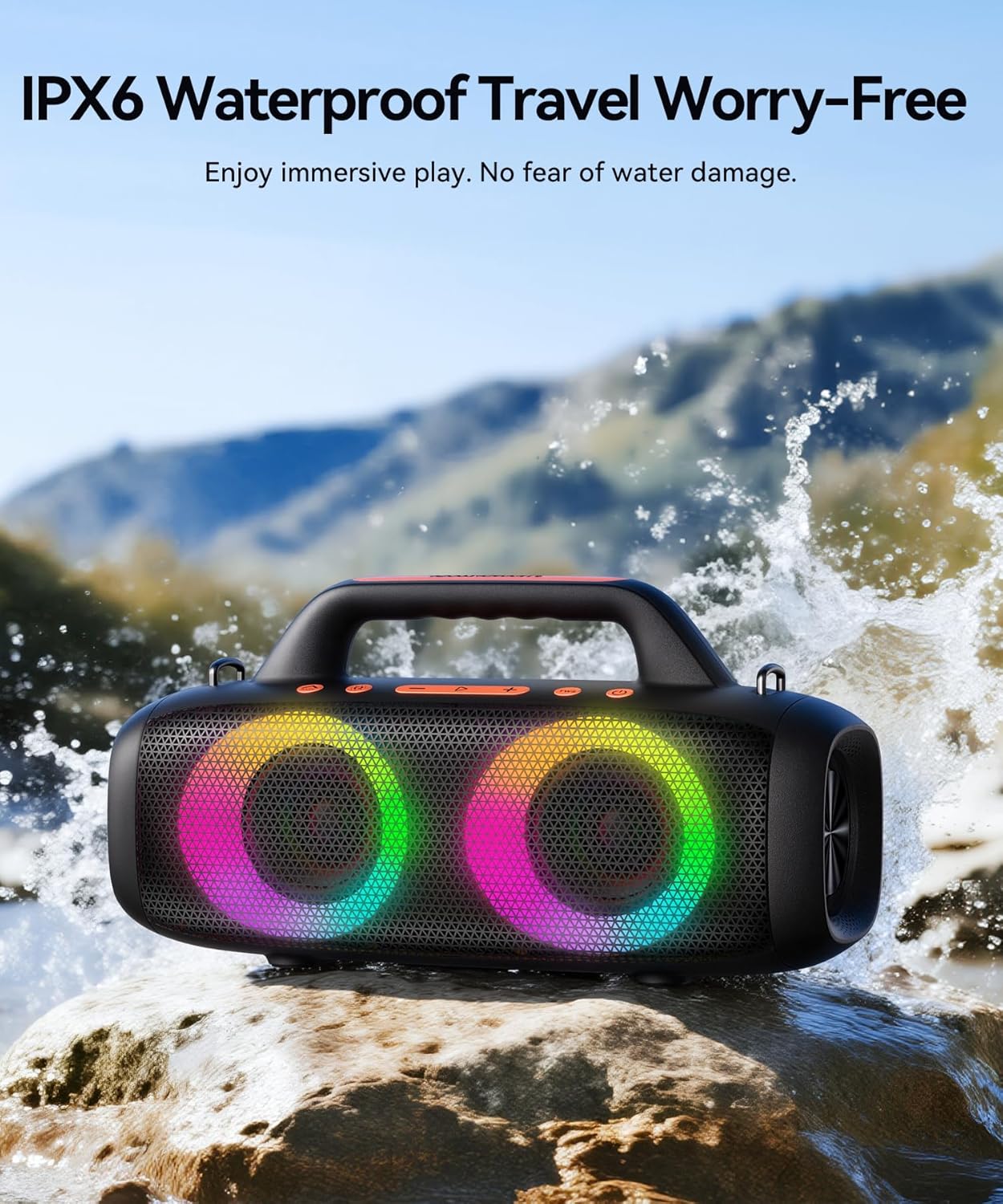 Roar 1 Portable Bluetooth Speaker, 60W Powerful Sound with JIKE Bass, IPX6 Waterproof, 24H Playtime, Bluetooth 5.4