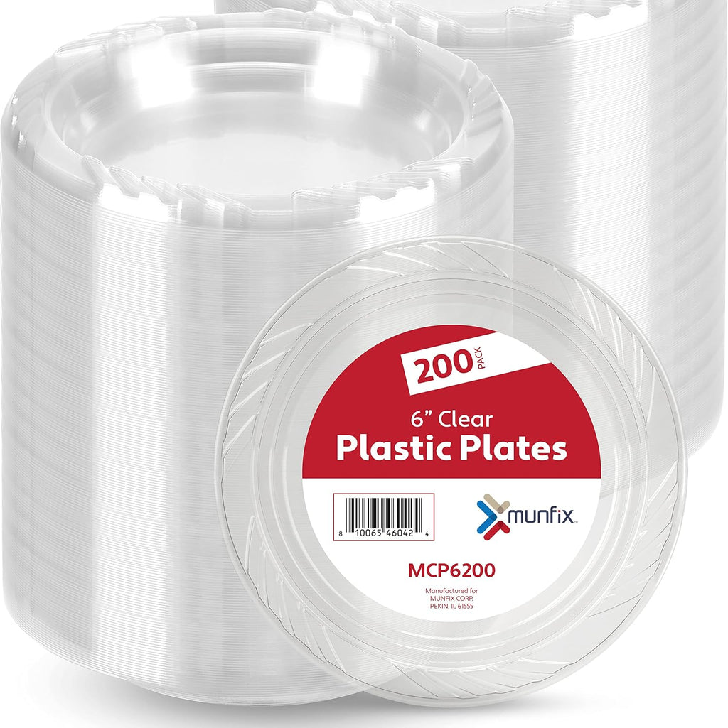 6 Inch Clear Plastic Dessert Plates Set 200 Bulk Pack Disposable