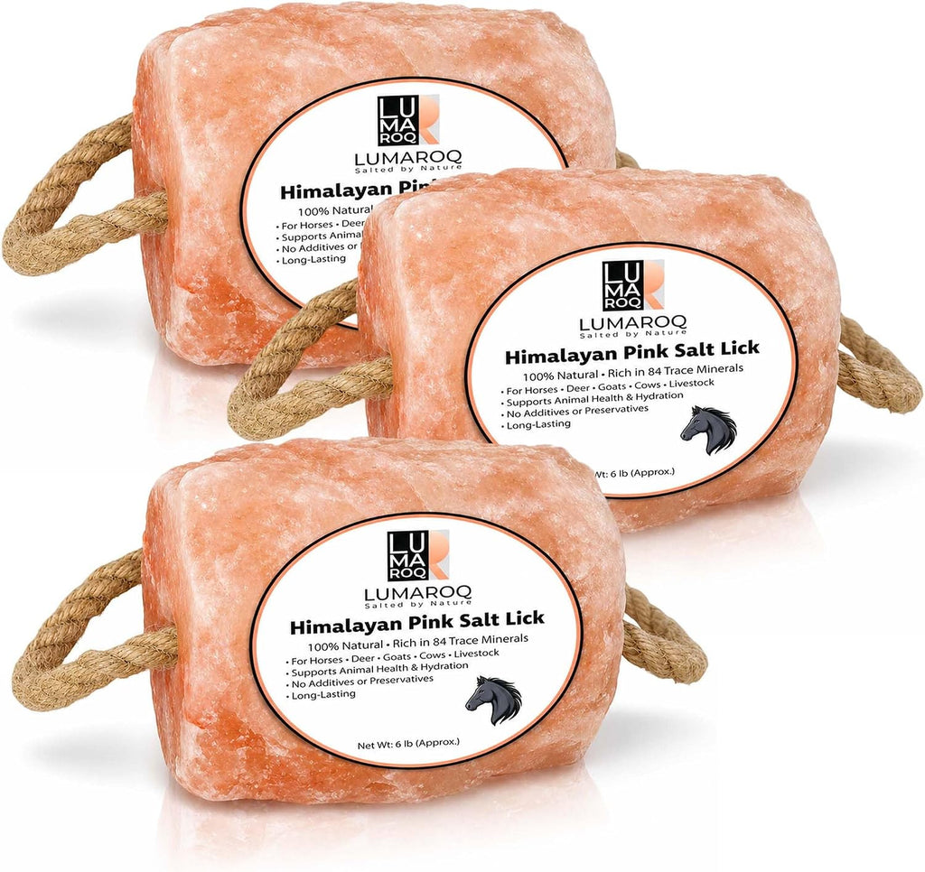 Himalayan Pink Salt Lick On Rope 6lbs for Horses, Deer, Goats & Livestock, Natural Mineral Salt Block with 84 Trace