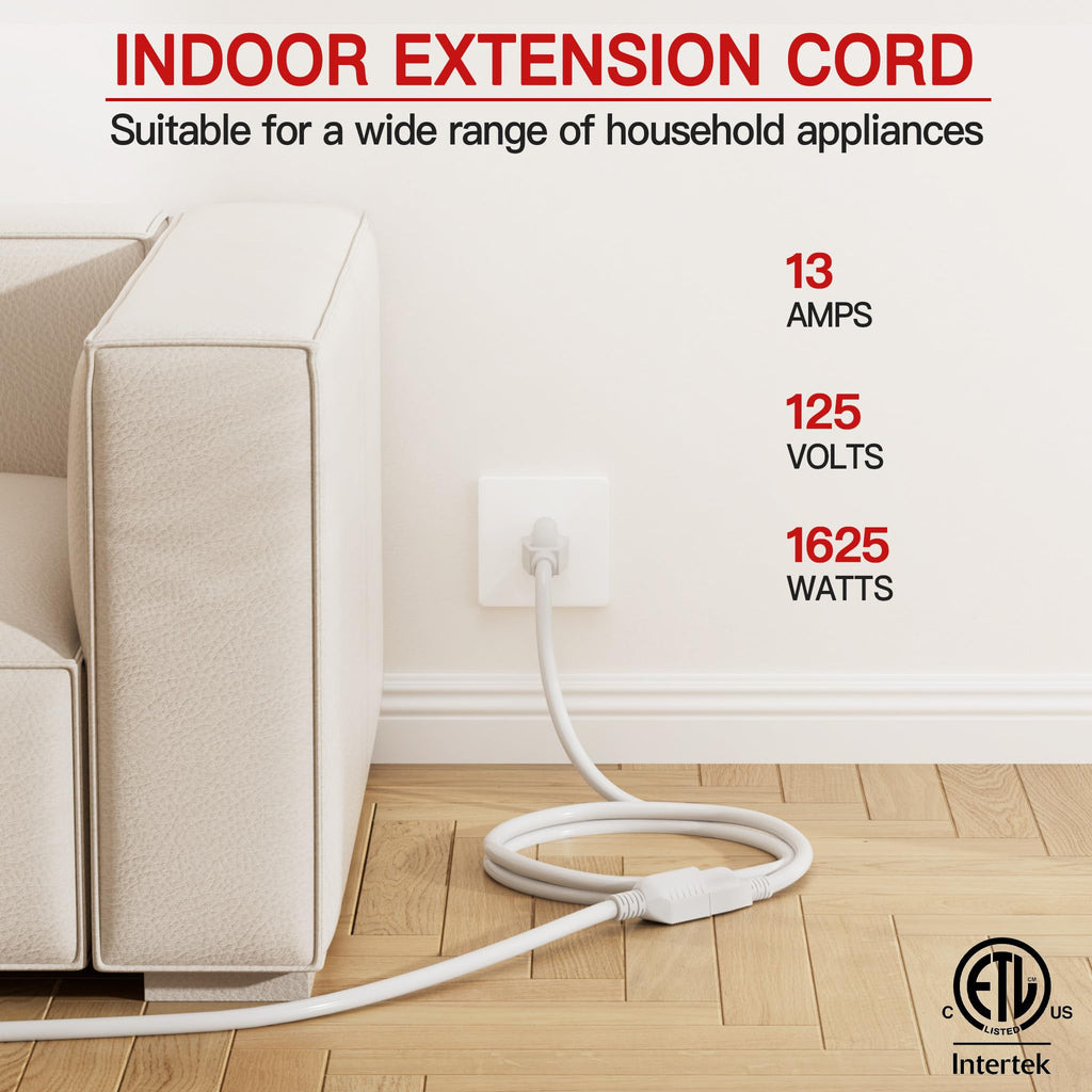 Skrizcable 16/3 Short Extension Cord 20FT 2Pc, White Extension Cord Indoor