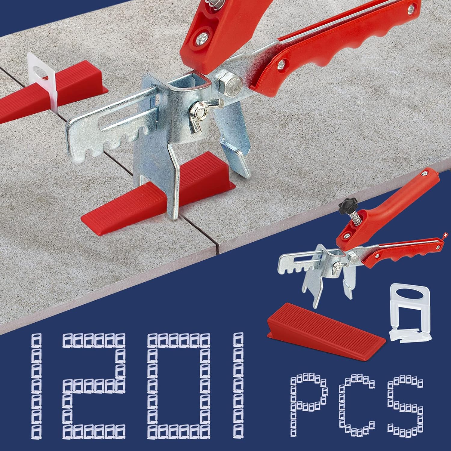 Tile Leveling System with Tile Plier, 1000-Piece Tile Spacers Clips and 200-Piece Reusable Wedges, Tile Leveler Tool