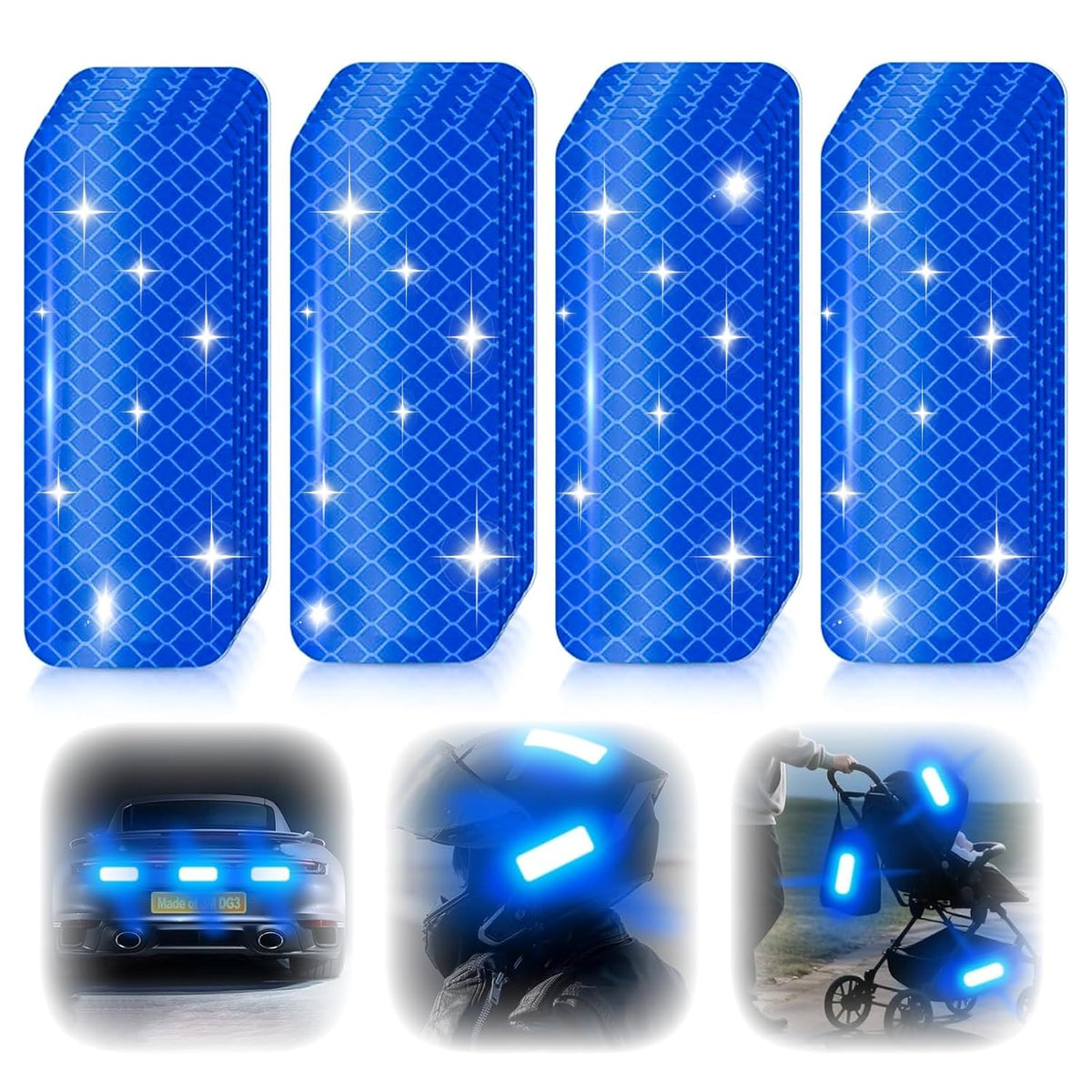 Blue Super Reflective Stickers, 30 Pcs Waterproof Safety Tape,3.15" x 1.18"