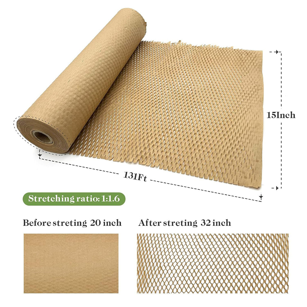 Honeycomb Packing Paper, 15" x 131' Packing Paper Substitute Alternative for Bubble Cushioning Wrap for Moving