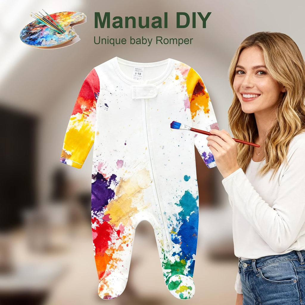 Baby Romper 100% Organic Cotton Pajamas One Piece Long Sleeve Zipper Footie Onesie for 0~12M Baby