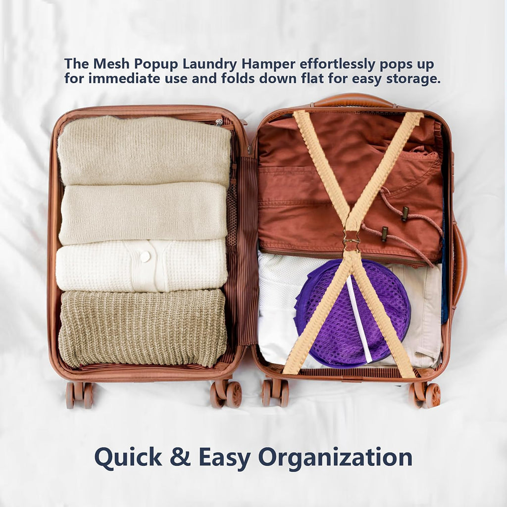 Pop Up Laundry Hamper, Mesh Laundry Basket Collapsible, Foldable Hamper for Travel and Storage (Purple)