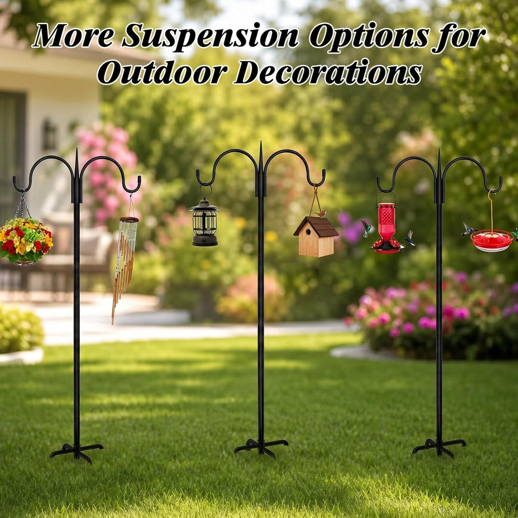 Heavy Duty Shepherds Hook 76" Double Hooks Adjustable (44/60/76") - Alloy Steel 5-Prong Base, 17lb Capacity - Easy