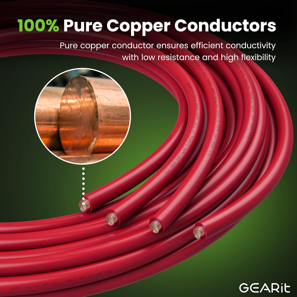 12 Gauge THHN Copper Building Wire 200 Ft, 12 AWG Solid Single Conductor Electrical Wire, 600V 90°C PVC/Nylon Jacket
