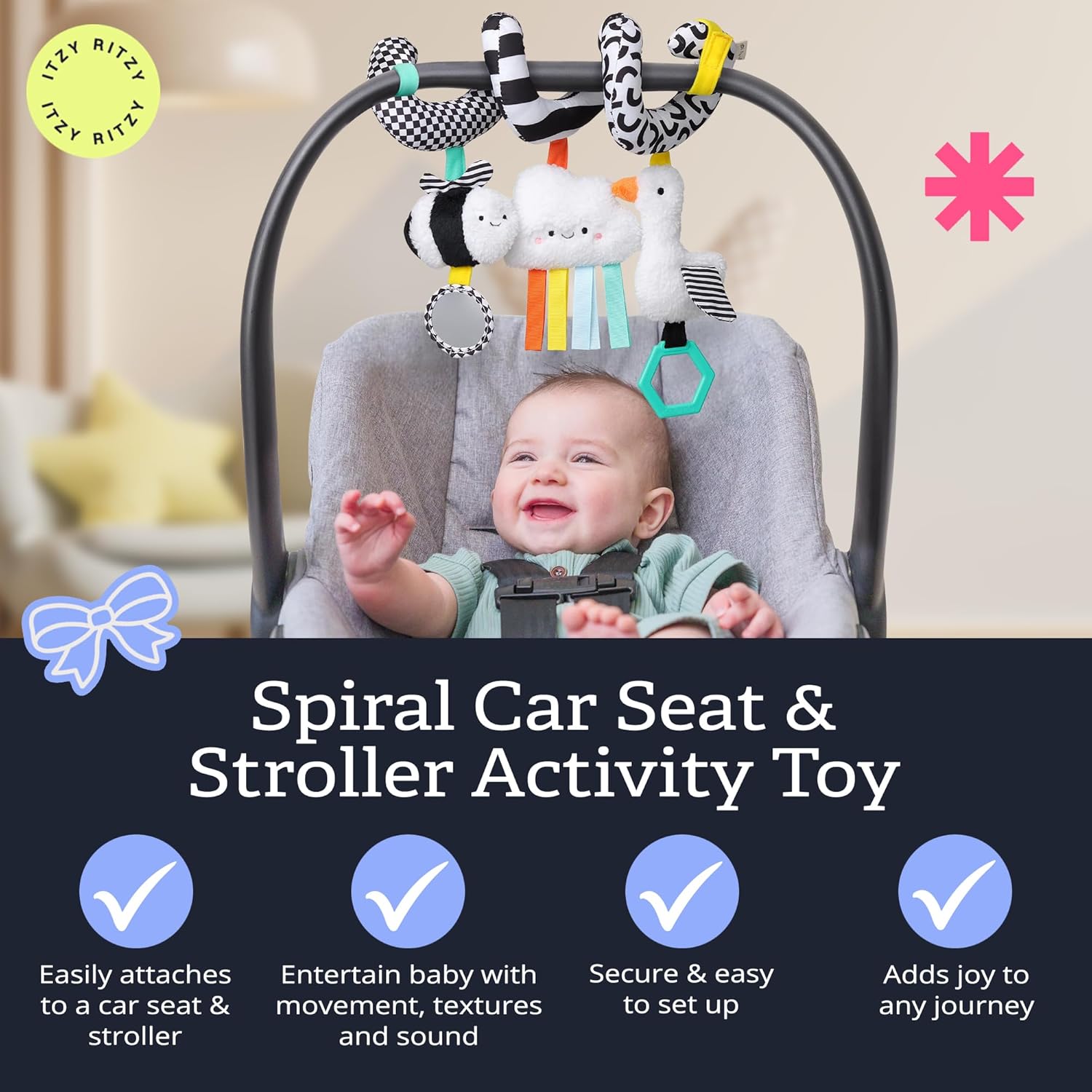 Itzy Ritzy Spiral Car Seat & Stroller Activity Toy - Stroller & Car Seat Toys for Ages 0 Months and Up - Hanging Toys