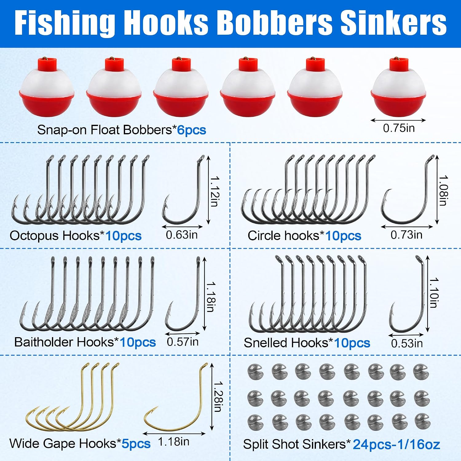 Fishing Bobbers Tackle Kit Beginners Equipment,75pcs Include Fishing Hooks Bobbers Sinker Weights,Basic Starter Kit