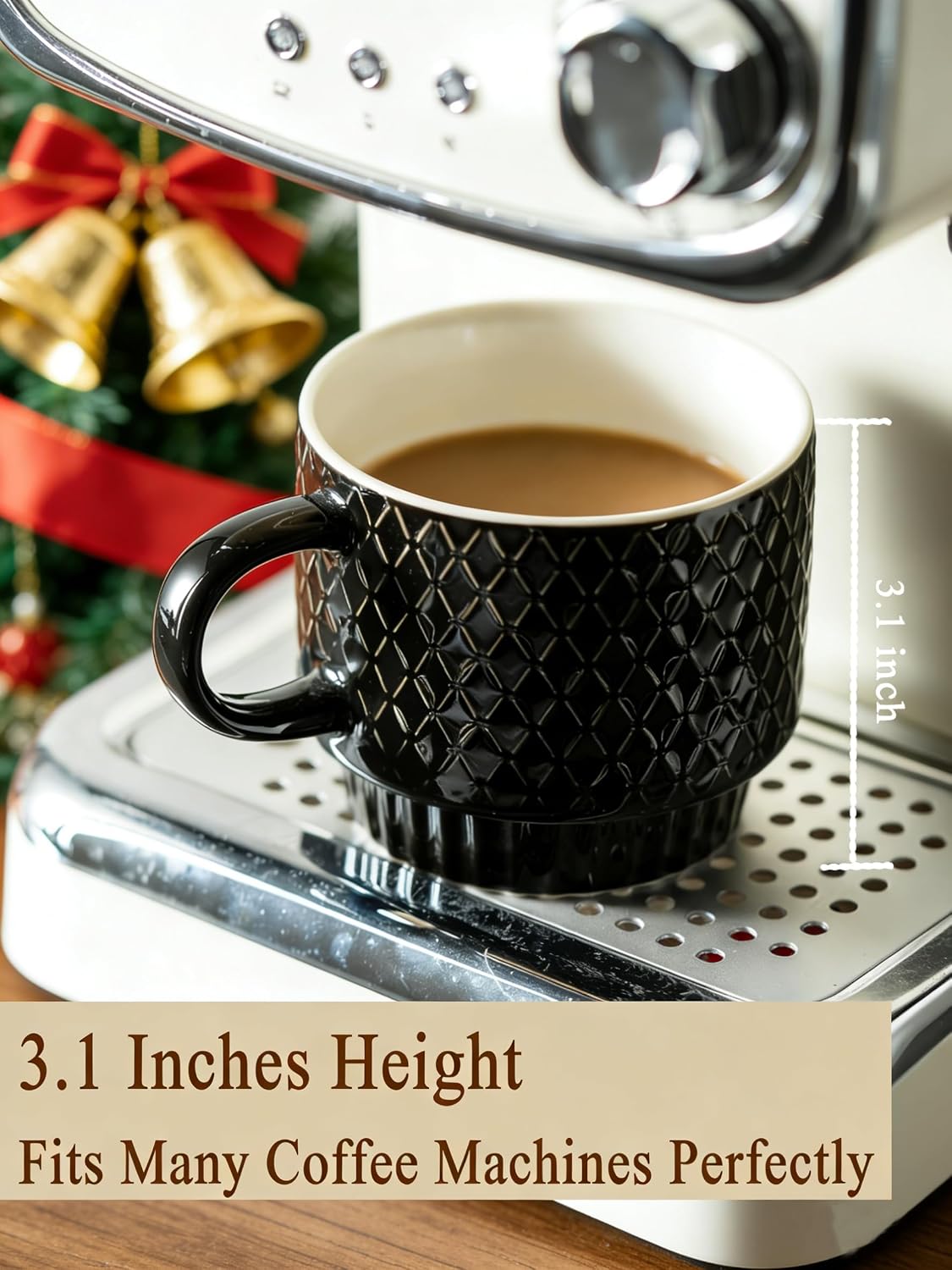 Coffee Mugs Set of 4, 13oz Stackable Coffee Cups with Stand, Black