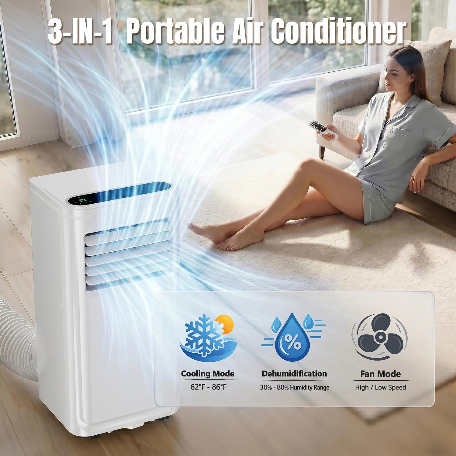 10000 BTU Portable Air Conditioners,3-IN-1 Portable AC Unit With Fan & Dehumidifier,Remote Control,24H Timer,Sleep