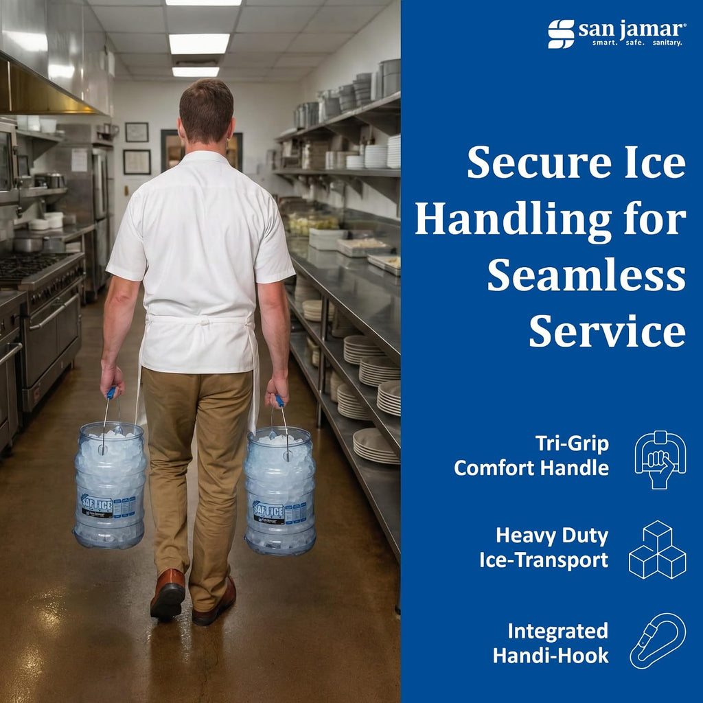 Ice Bucket, San Jamar Saf-T-Ice, 6 Gallon, Tri-Grip Handle, Blue, 2-Pack