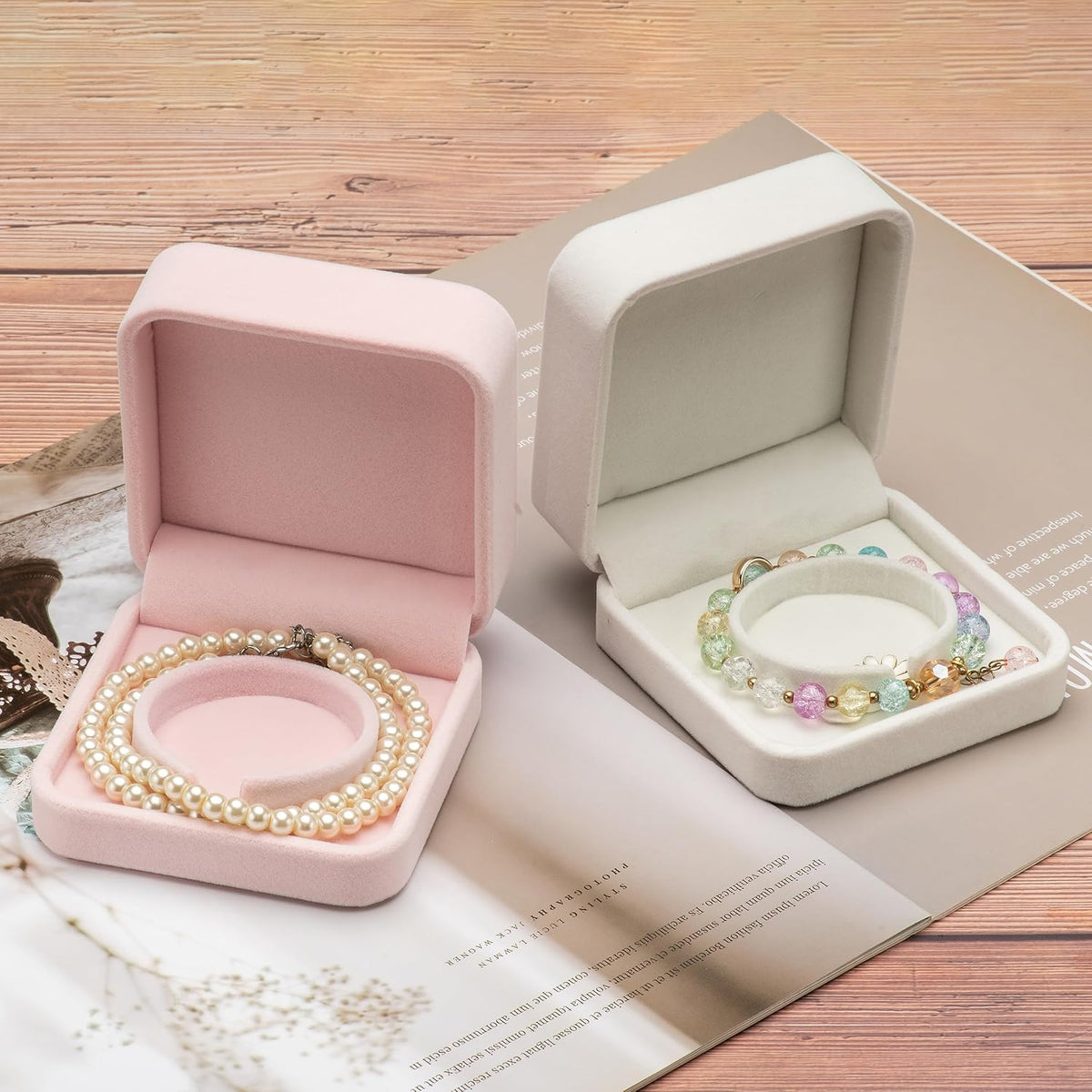 Velvet Bracelet Gift Boxes Bangle Display Jewelry Box Storage Case Organizer Holder (Pink)