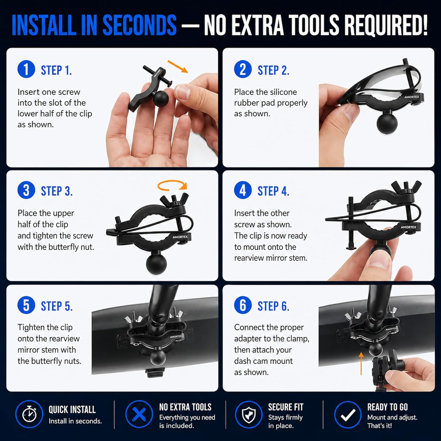 Universal Dash Cam Mount for Rove R2-4K, R2-4K Pro, R2-4K Dual, Redtiger Dash Cam - Suction Cup Replacement – Stable