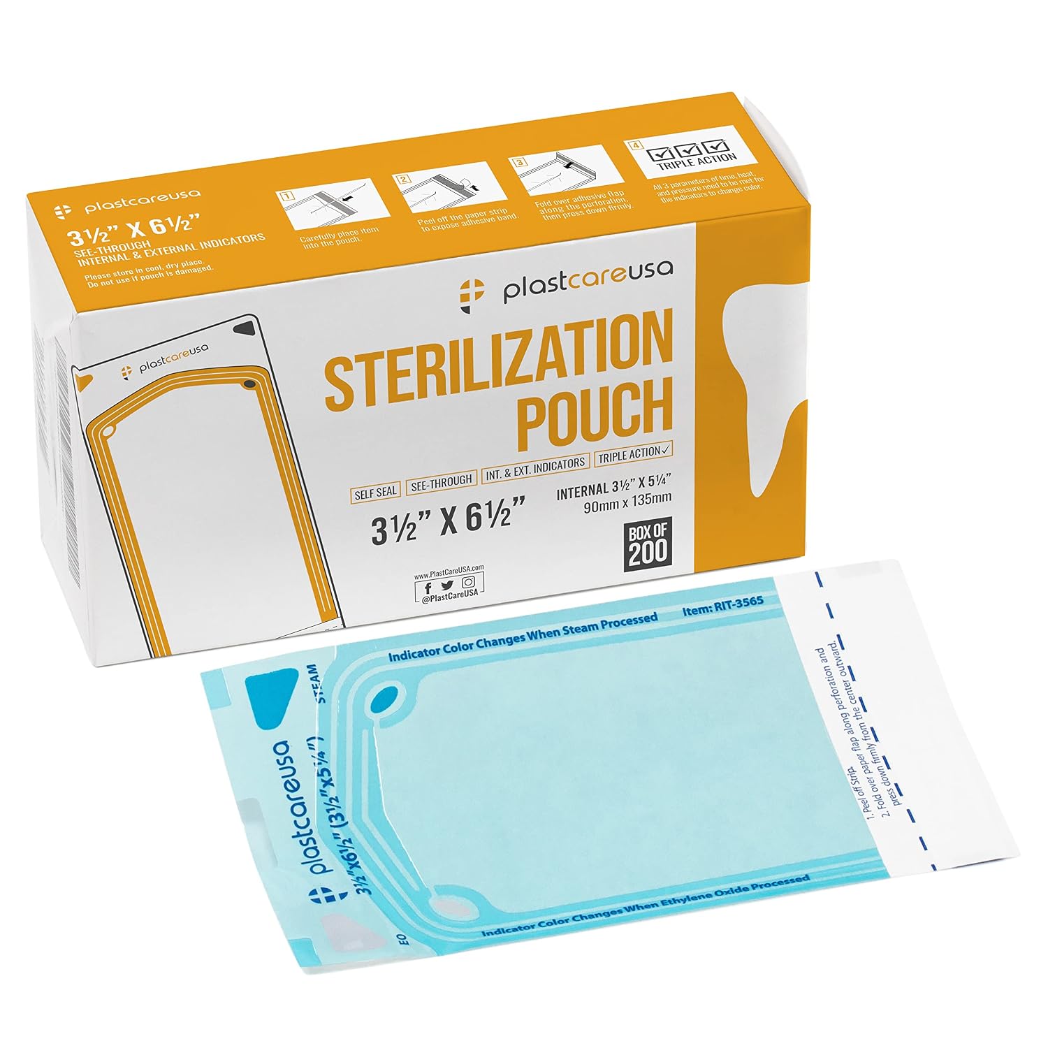 200 3.5 X 5.25 Self Sealing Sterilization Pouches - Autoclave Sterilizer Bags Pouch for Sterilizing Dental Medical